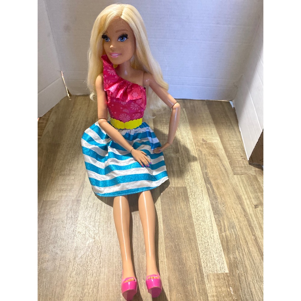 Mattel 2016 Just Play Barbie 28" Best Fashion Friend Pink Blue Striped Dress